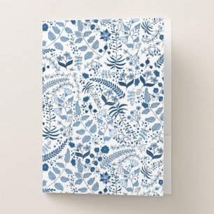 Dainty Floral Pattern Blue and White Pocket Folder