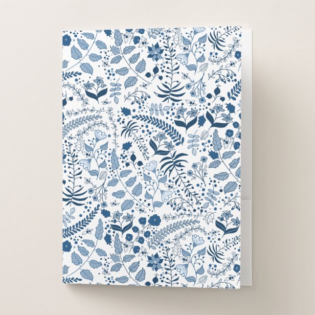 Dainty Floral Pattern Blue and White Pocket Folder (Front)