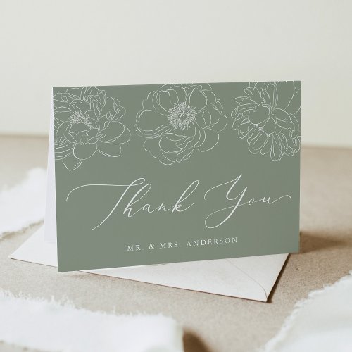 Dainty Floral Sage Green Wedding Thank You Card