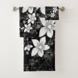 Dainty Floral Scroll On Black Bath Towel Set at Zazzle