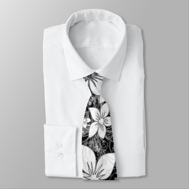 Dainty Floral Scroll on Black Neck Tie (Tied)