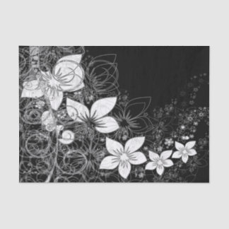 Dainty Floral Scroll on Black Tissue Paper