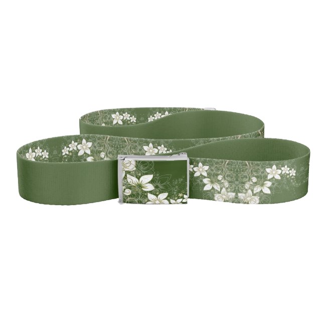 Dainty Floral Scroll on Green  Belt (Zig-Zag)