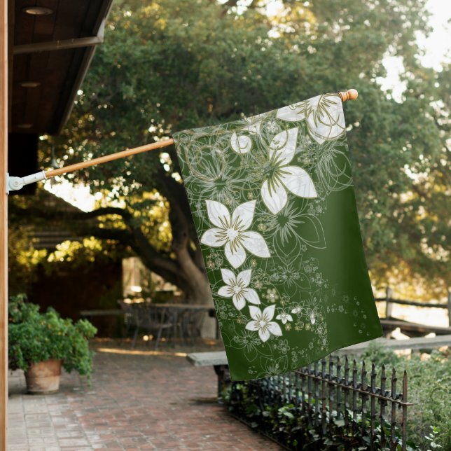 Dainty Floral Scroll on Green  House Flag (In SItu)