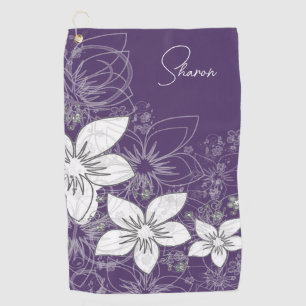 Dainty Floral Scroll on Plum Golf Towel