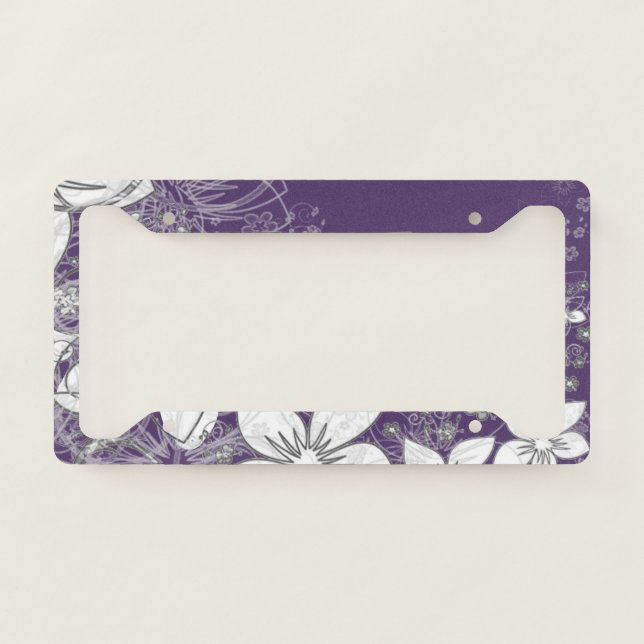 Dainty Floral Scroll on Plum  License Plate Frame (Front)