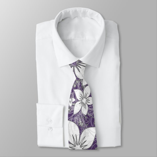 Dainty Floral Scroll on Plum  Neck Tie (Tied)