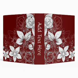 Dainty Floral Scroll on Red 3 Ring Binder
