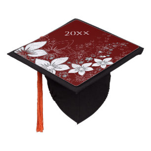 Dainty Floral Scroll on Red Graduation Cap Topper