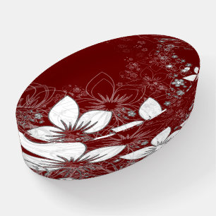 Dainty Floral Scroll on Red Paperweight
