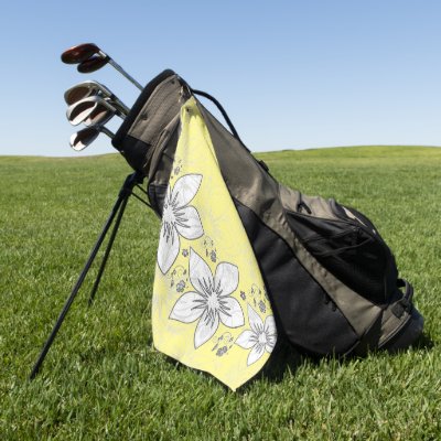 Dainty Floral Scroll on Yellow Golf Towel
