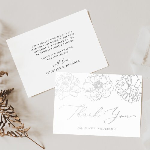 Dainty Floral Silver Foil Wedding Thank You Card