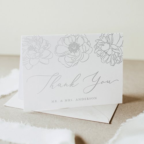 Dainty Floral Silver Foil Wedding Thank You Card