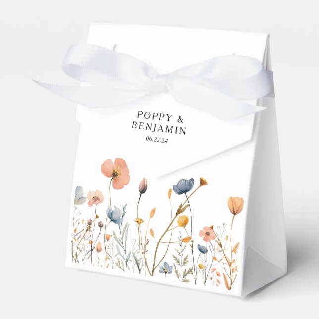 Dainty Floral Wildflower Wedding Favor Boxes (Front Side)
