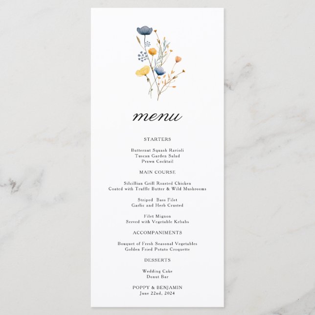 Dainty Floral Wildflower Wedding Menu (Front)