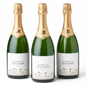 Dainty Floral Wildflower Wedding Sparkling Wine Label