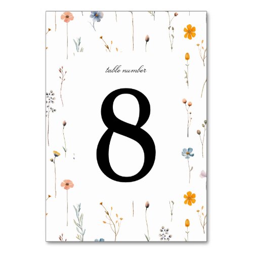 Dainty Floral Wildflower Wedding Table Number