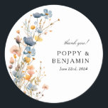 Dainty Floral Wildflower Wreath Wedding Classic Round Sticker<br><div class="desc">Dainty wildflower floral wedding stickers. Matching wedding items available.</div>