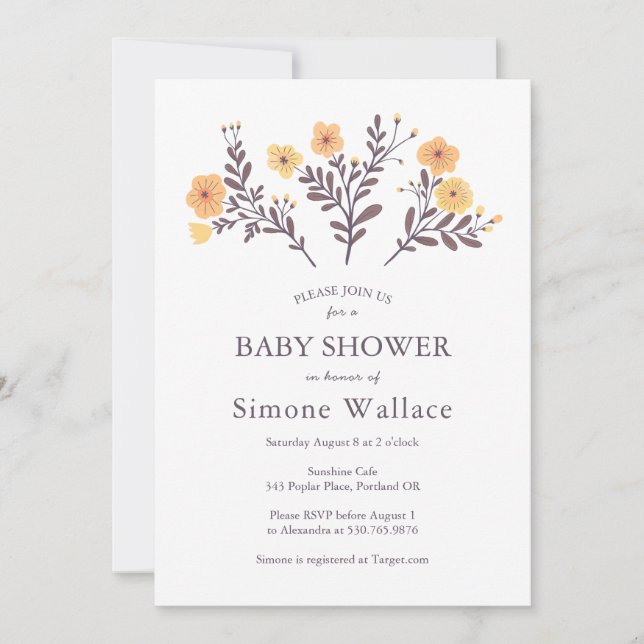 Dainty Florals Elegant Chic CUSTOM BABY SHOWER Invitation (Front)