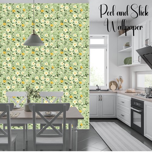 Dainty Flowers White Yellow Meadow Peel And Stick Wallpaper