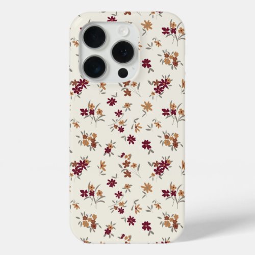 Dainty Gold Maroon Floral Pattern iPhone 15 Pro Case