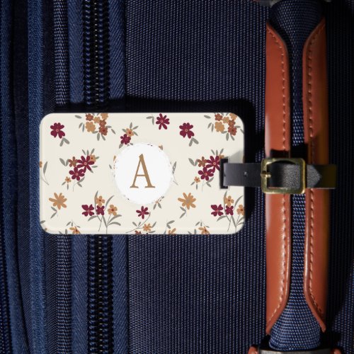 Dainty Gold Maroon Floral Pattern Luggage Tag