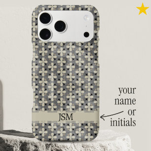Dainty Gray Black Flowers Dots Pattern Custom Name iPhone 17 Pro Max Case