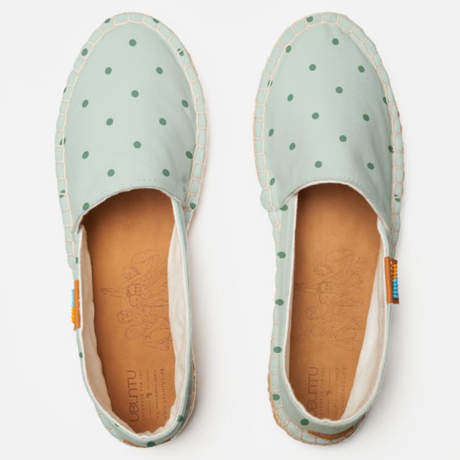 Dainty Green Polka Dots Pattern on a Lighter Green Espadrilles (Front)