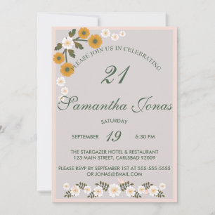 Dainty korean dusty wild rose grey 21st Birthday Invitation