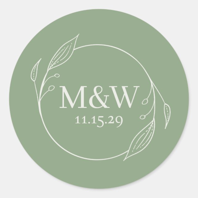 Dainty Leaves Initials Classic Round Sticker (Front)