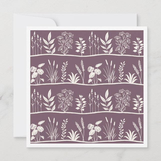 Dainty Meadow Minimalist Botanical Silhouette Plum Note Card (Front)