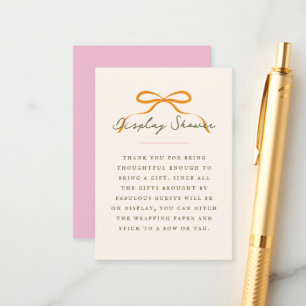 Dainty Orange Bow Baby Display Shower Enclosure Card