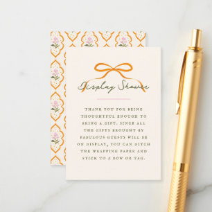 Dainty Orange Bow Baby Display Shower Enclosure Card