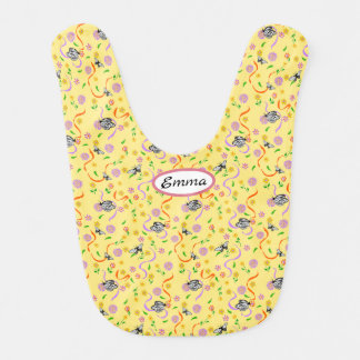 Dainty Orange Lavender Pink Flowers on Yellow Baby Bib