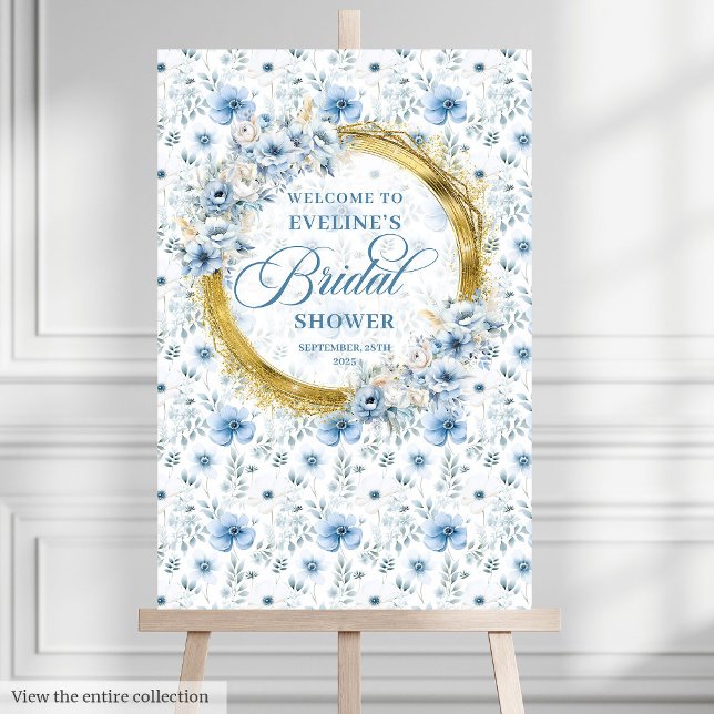 Dainty pastel blue gold bridal shower welcome sign (Dainty pastel blue gold bridal shower welcome sign)