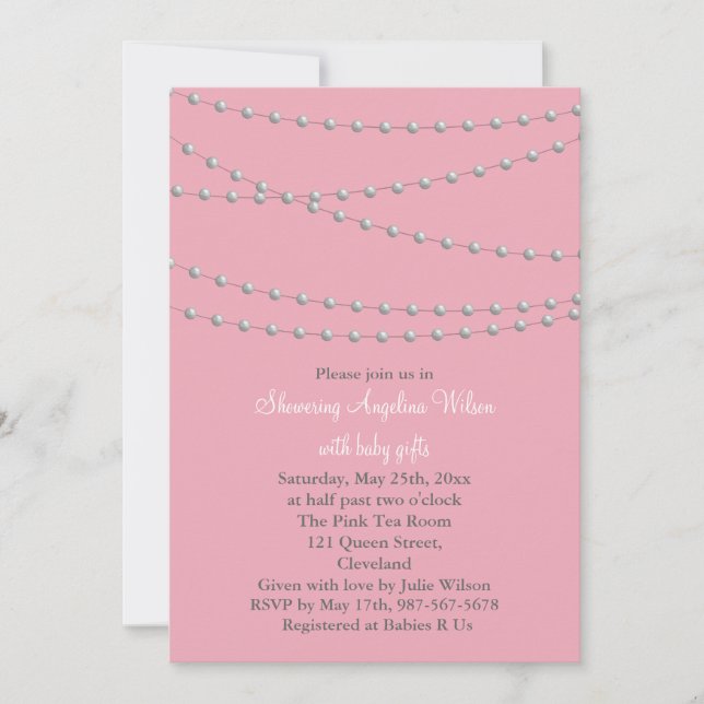 Dainty Pearls Baby Shower Invitation (pink) (Front)