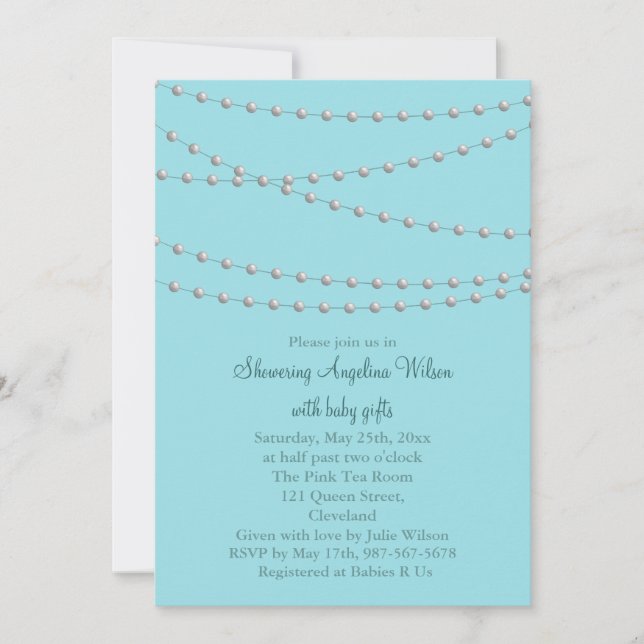 Dainty Pearls Baby Shower Invitation (turquoise) (Front)