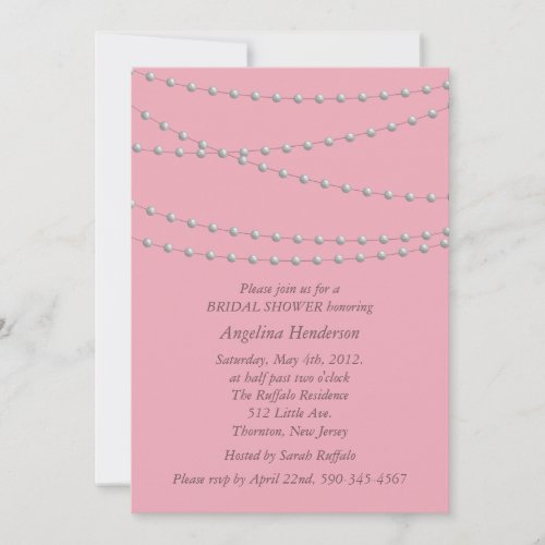 Dainty Pearls on Pink Bridal Shower Invitation