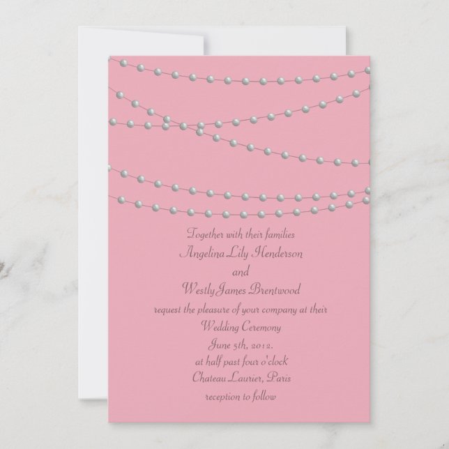Dainty Pearls on Pink Wedding Invitation (Front)