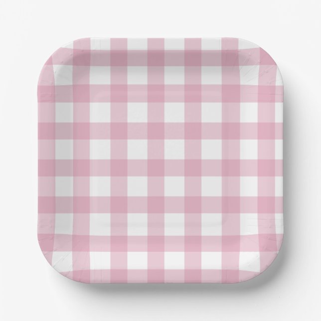 Dainty Pink and White Buffalo Check Paper Plates (Front)
