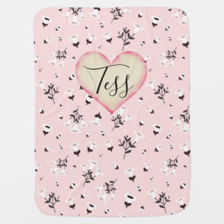 Dainty Pink Baby Heart-and-Floral Design Baby Blanket