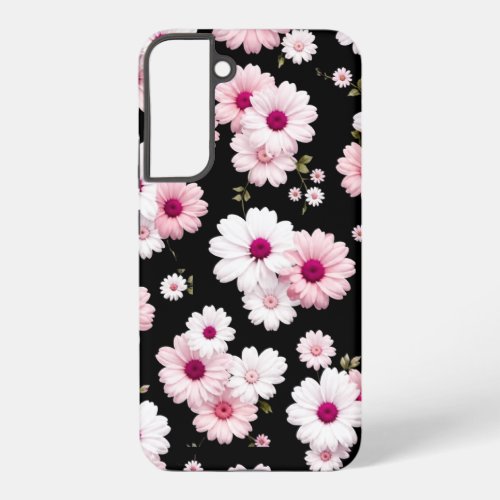 Dainty Pink Daisy Floral Pattern Black  Samsung Galaxy S22+ Case