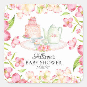 Dainty Pink Floral Baby Tea Party Envelope Seal