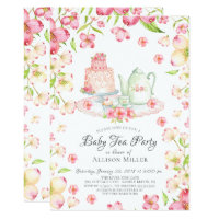 Dainty Pink Floral Baby Tea Party Invitation