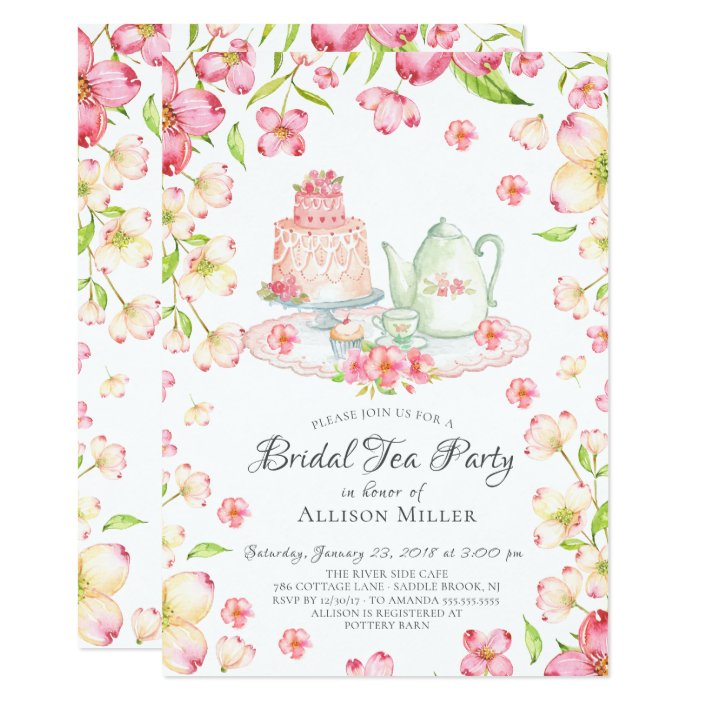 Dainty Pink Floral Bridal Tea Party Invitation | Zazzle.com