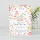 Dainty Pink Floral Bridal Tea Party Invitation (Standing Front)