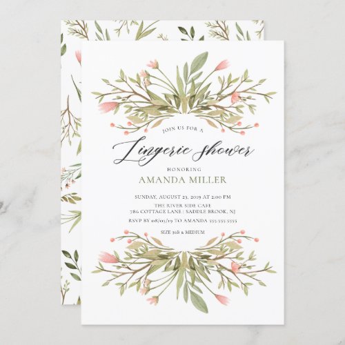 Dainty Pink Floral Greenery Bridal Lingerie Shower Invitation