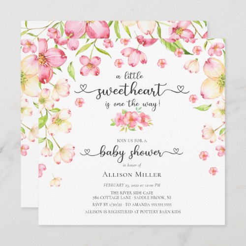 Dainty Pink Floral Sweetheart Baby Shower Invitati Invitation