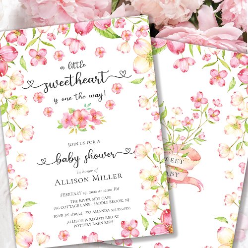 Dainty Pink Floral Sweetheart Baby Shower Invitation