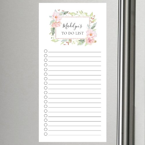 Dainty Pink Floral To Do List Magnetic Notepad